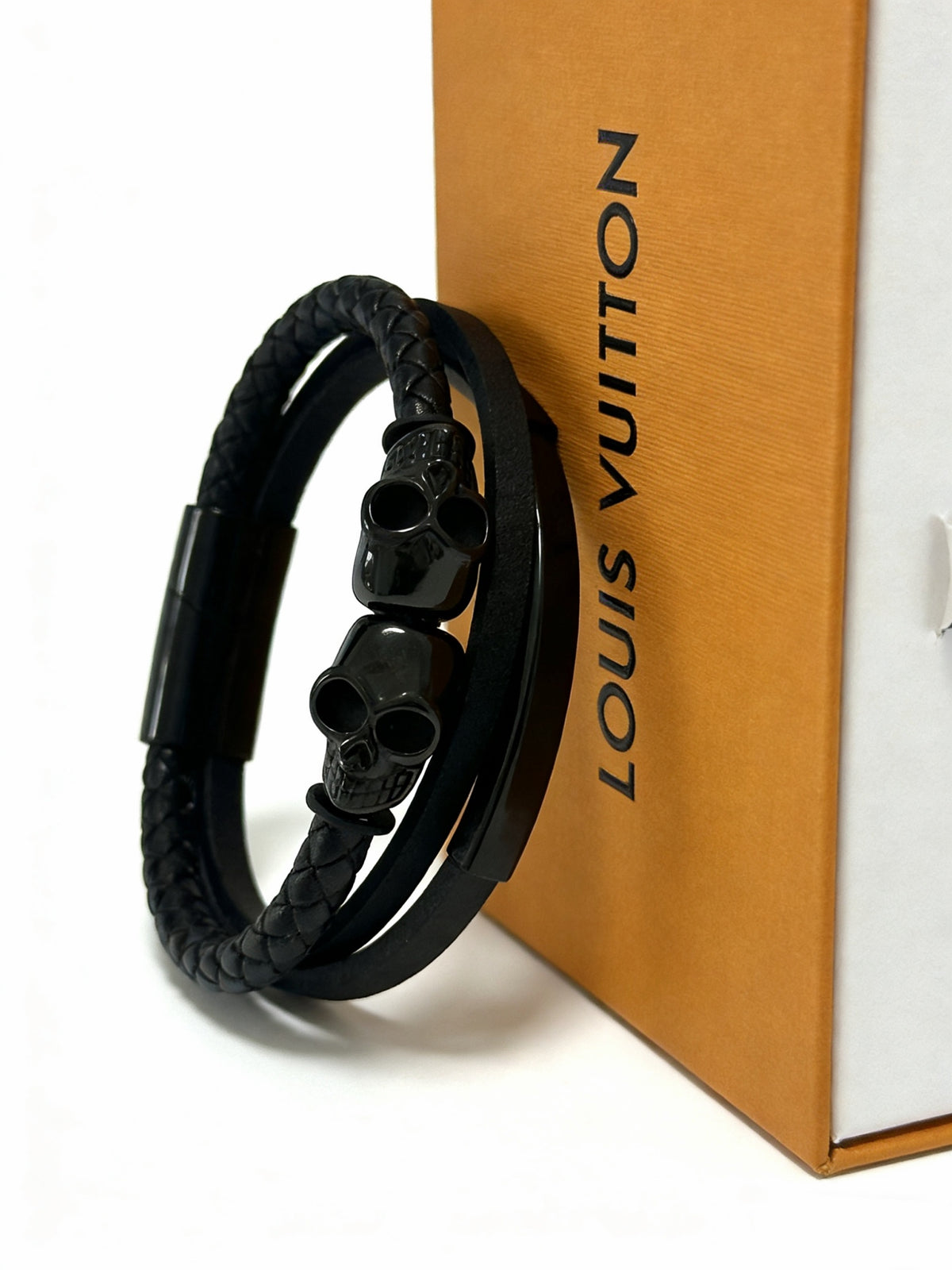 blue genuine leather chain Bracelet for men - alternate angle view 7