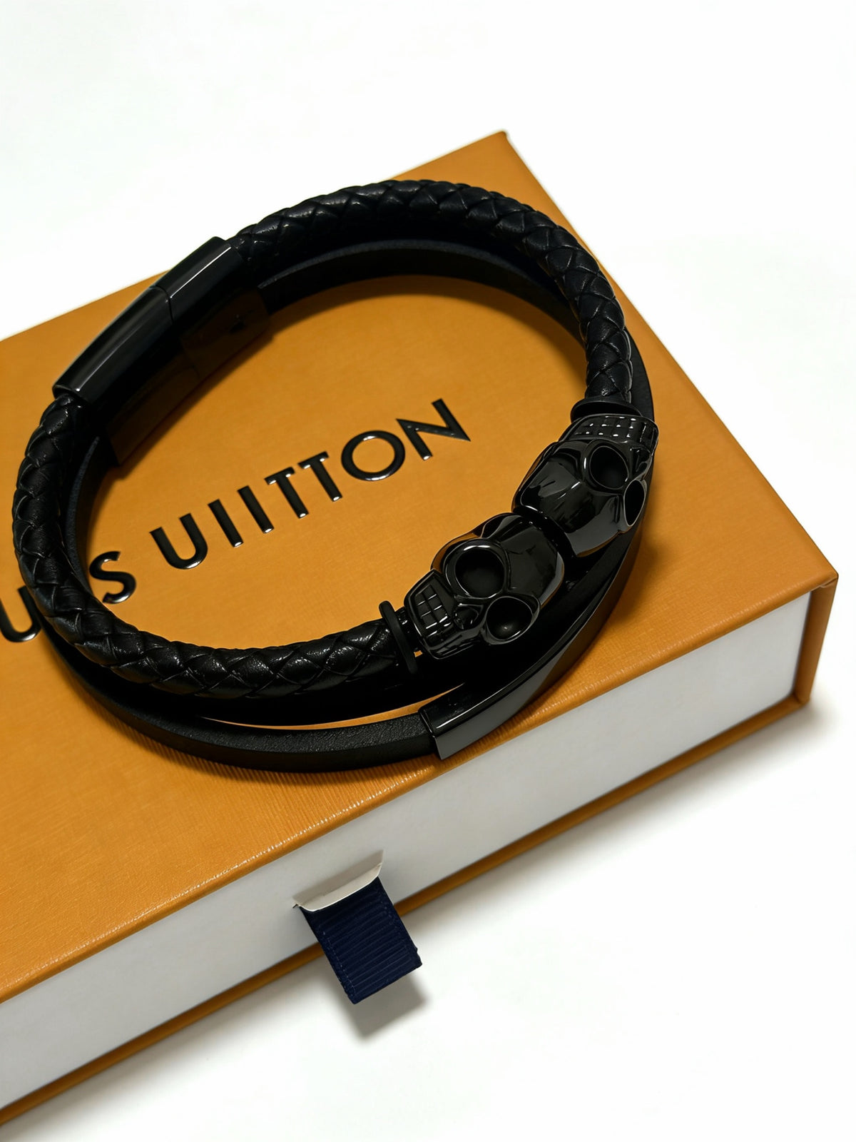 blue genuine leather chain Bracelet for men - alternate angle view 5