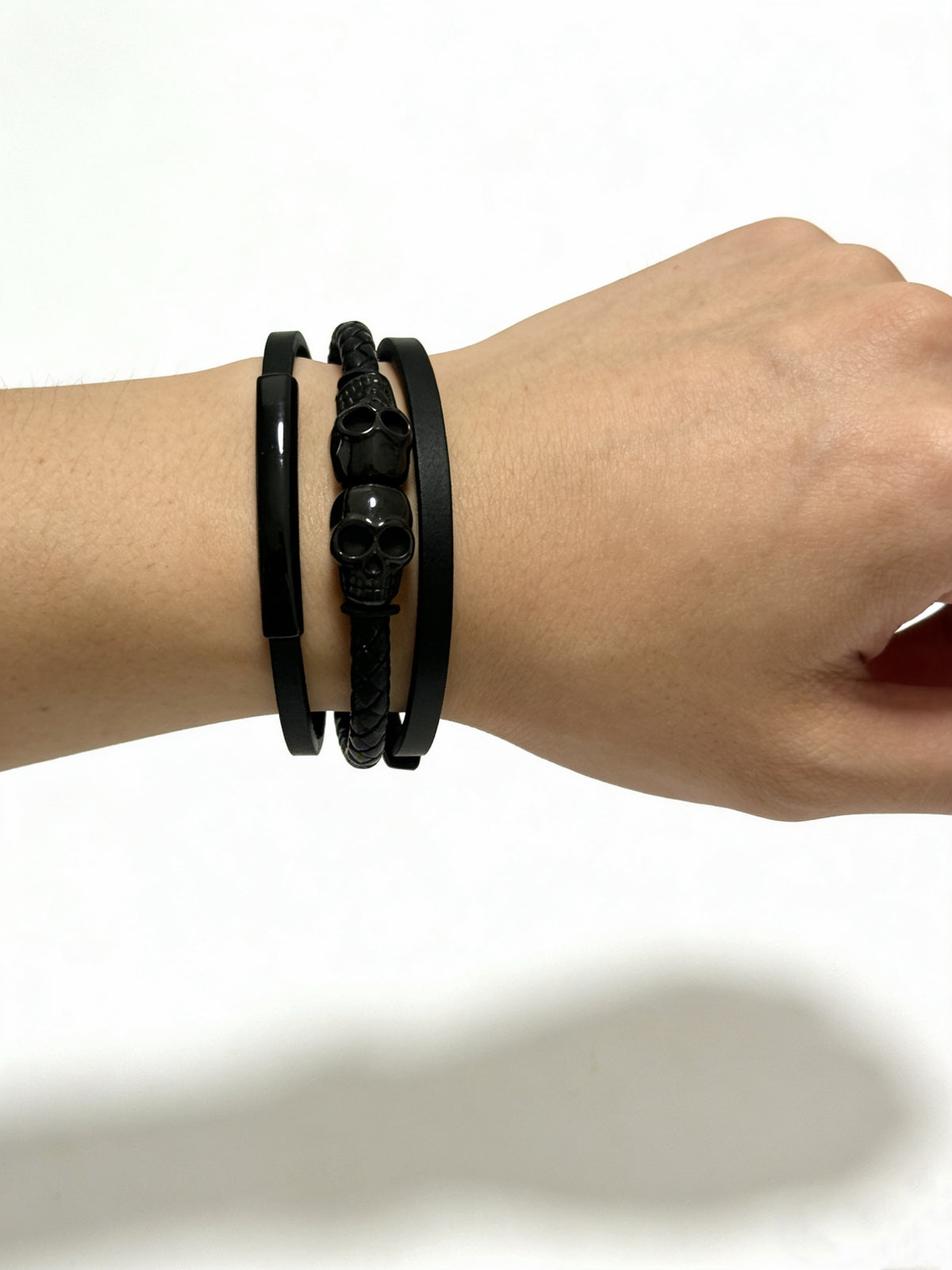 blue genuine leather chain Bracelet for men - alternate angle view 6
