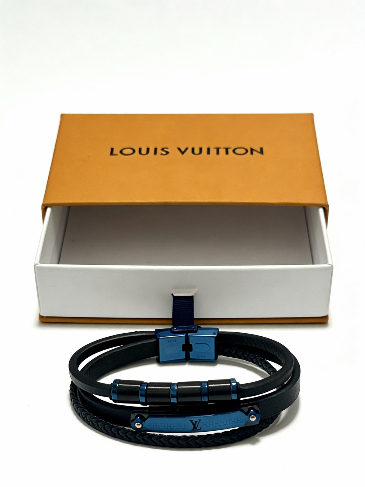 blue genuine leather chain Bracelet for men - alternate angle view 5