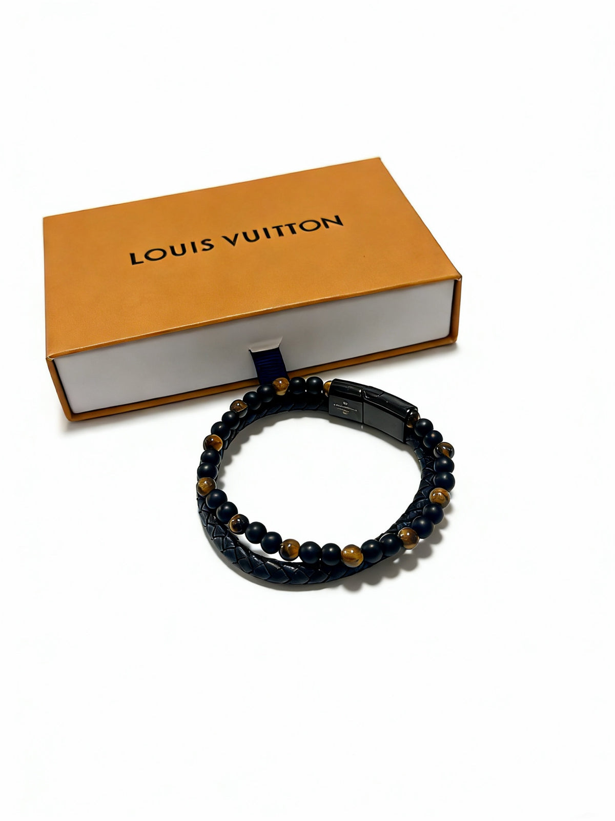 blue genuine leather chain Bracelet for men - alternate angle view 5
