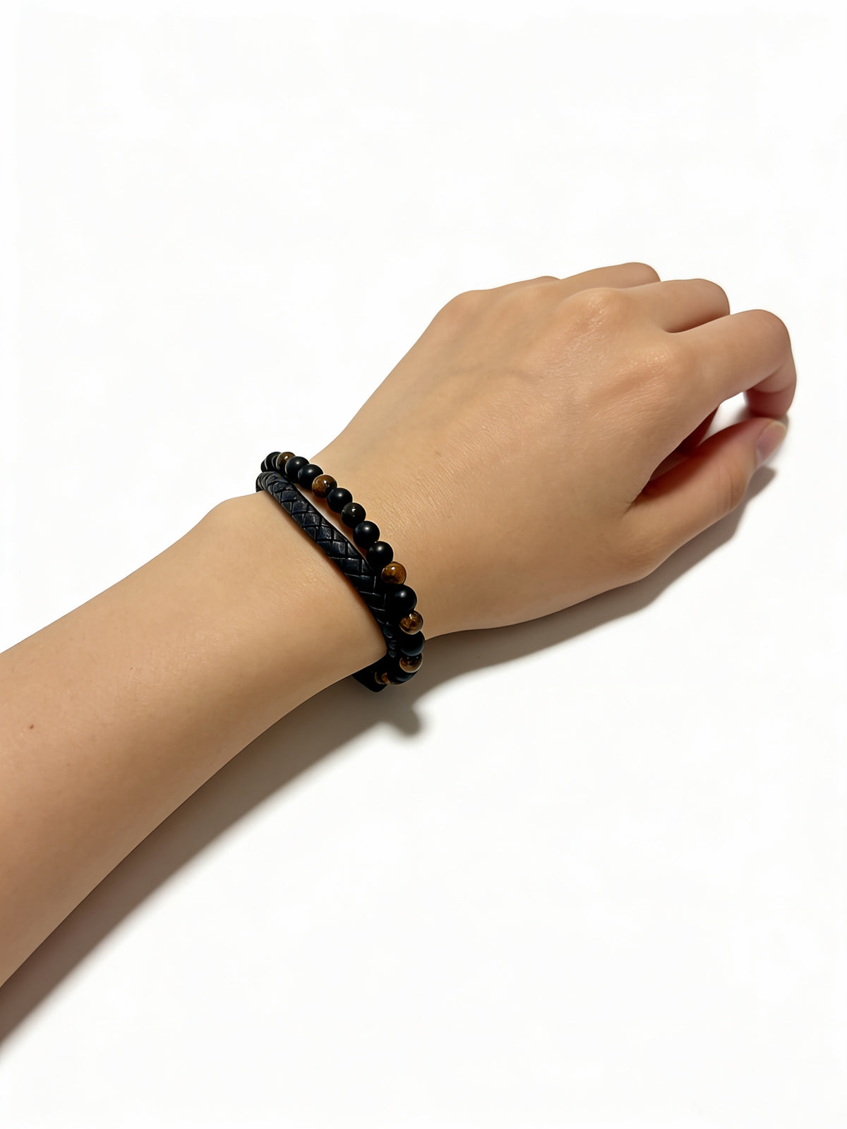 blue genuine leather chain Bracelet for men - alternate angle view 7