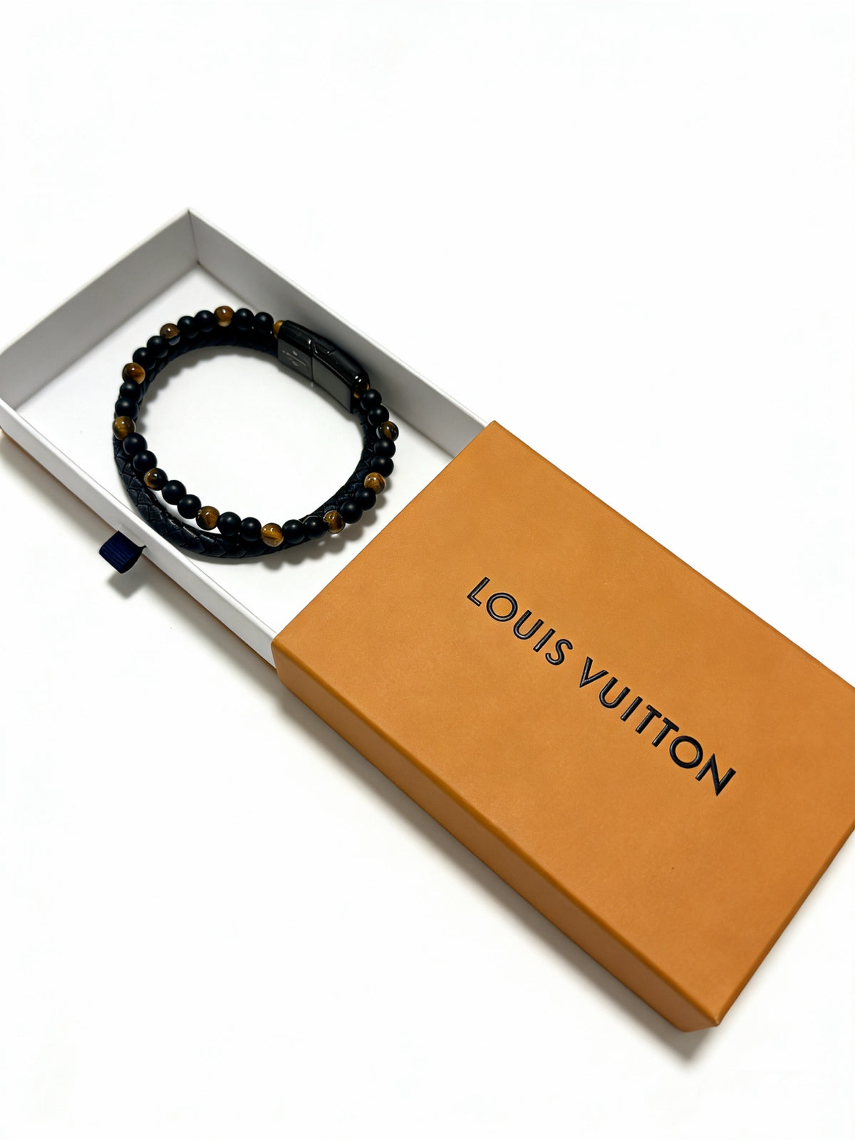 blue genuine leather chain Bracelet for men - alternate angle view 3