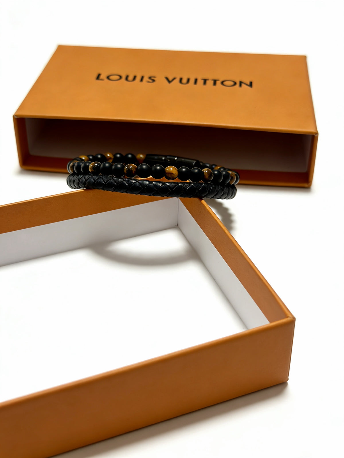 blue genuine leather chain Bracelet for men - alternate angle view 6