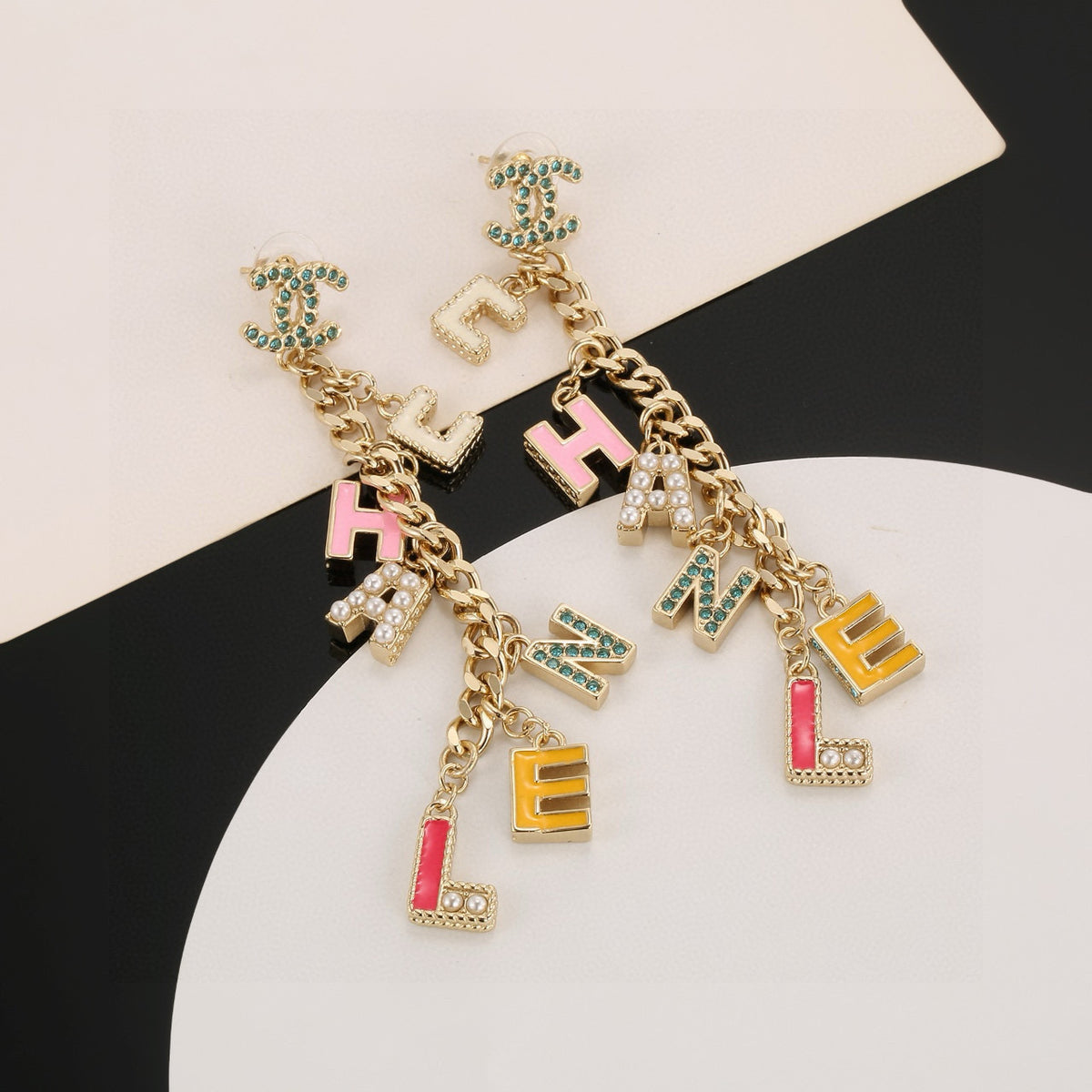 gold gold plated letter Drop Earrings for women - alternate angle view 8