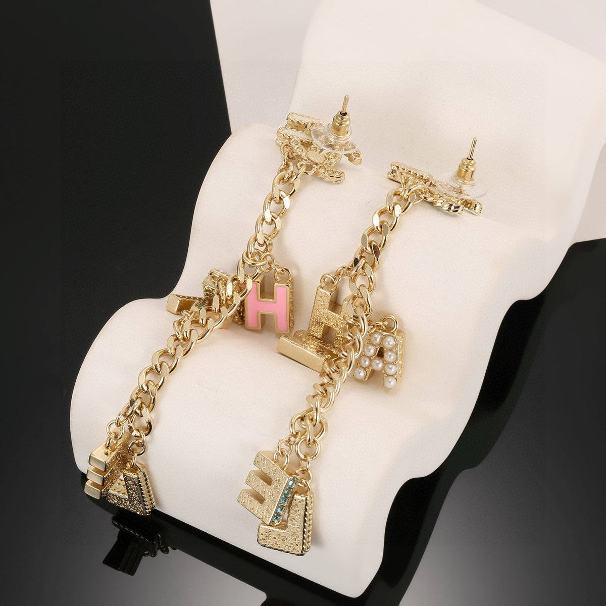 gold gold plated letter Drop Earrings for women - alternate angle view 7