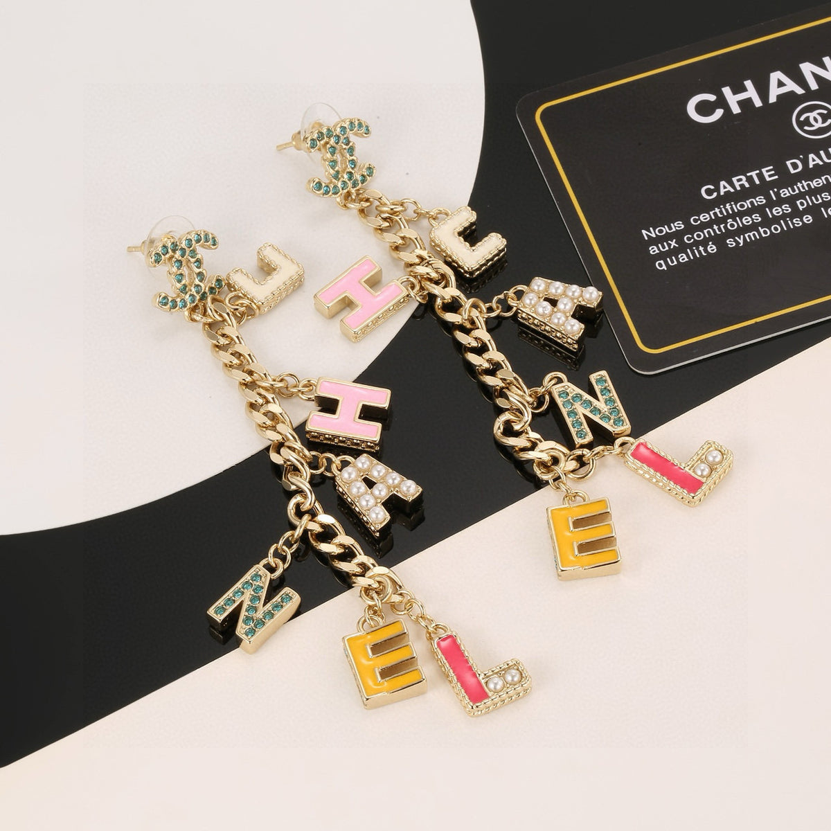 gold gold plated letter Drop Earrings for women - product detail view