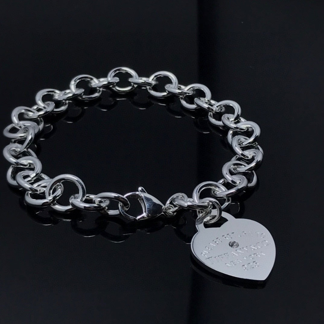 silver sterling silver heart Bracelet for women - alternate angle view 2