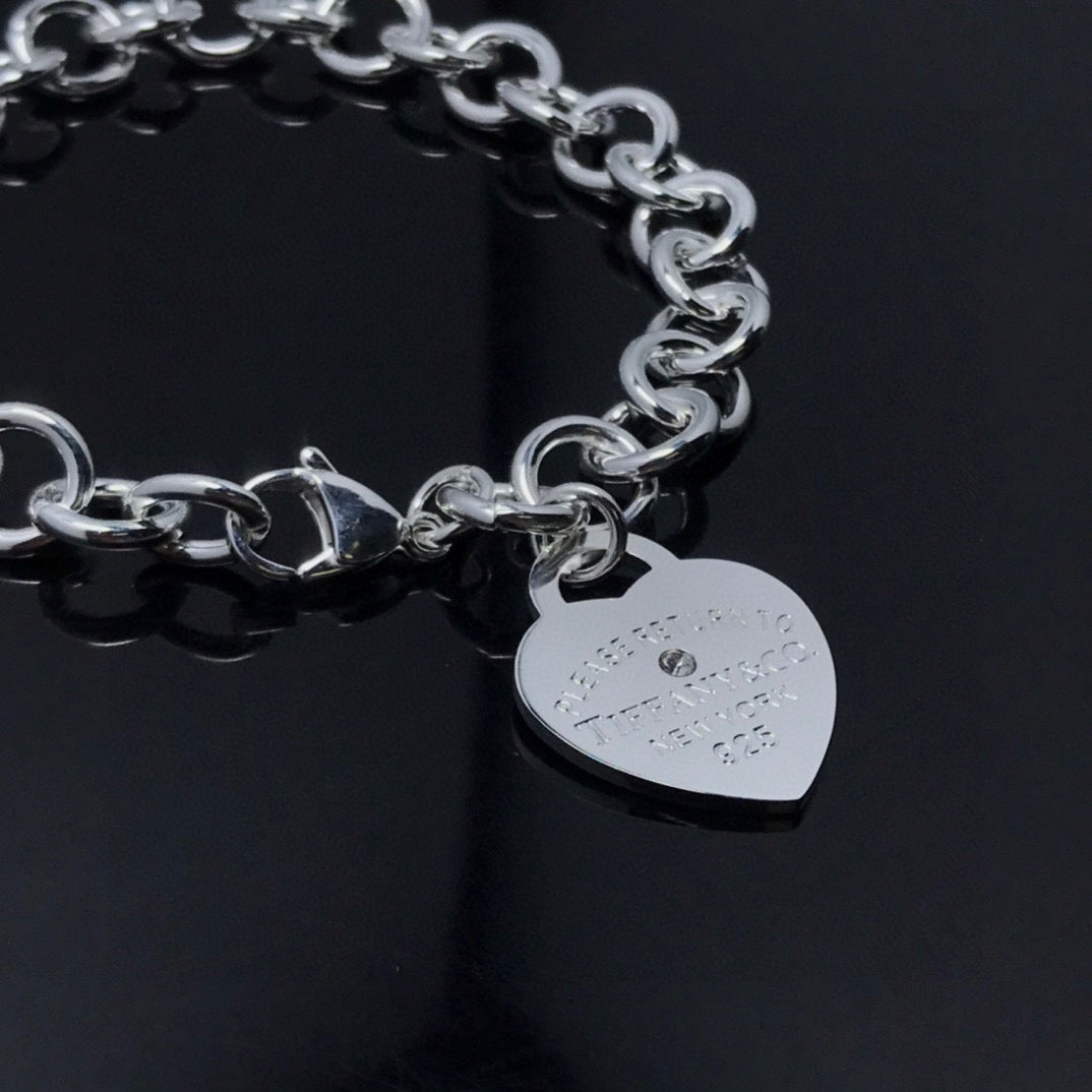 silver sterling silver heart Bracelet for women - alternate angle view 3
