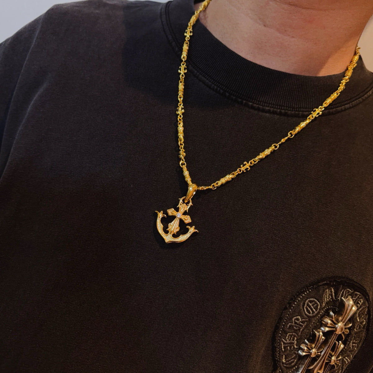 antique cross Pendant for men - alternate angle view 2