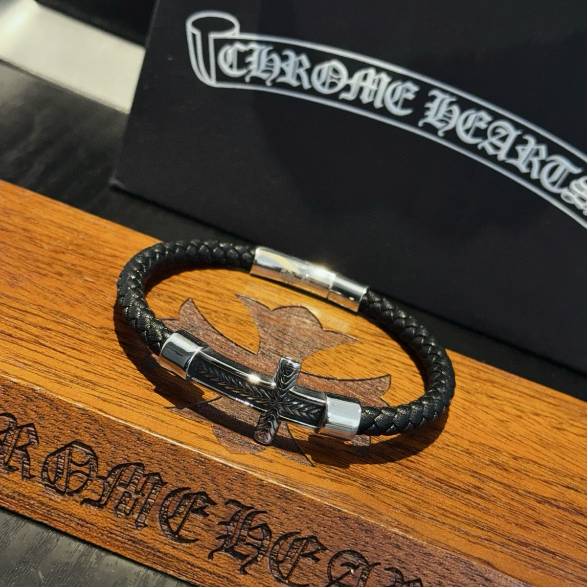 antique leather cross Bracelet for women - alternate angle view 3