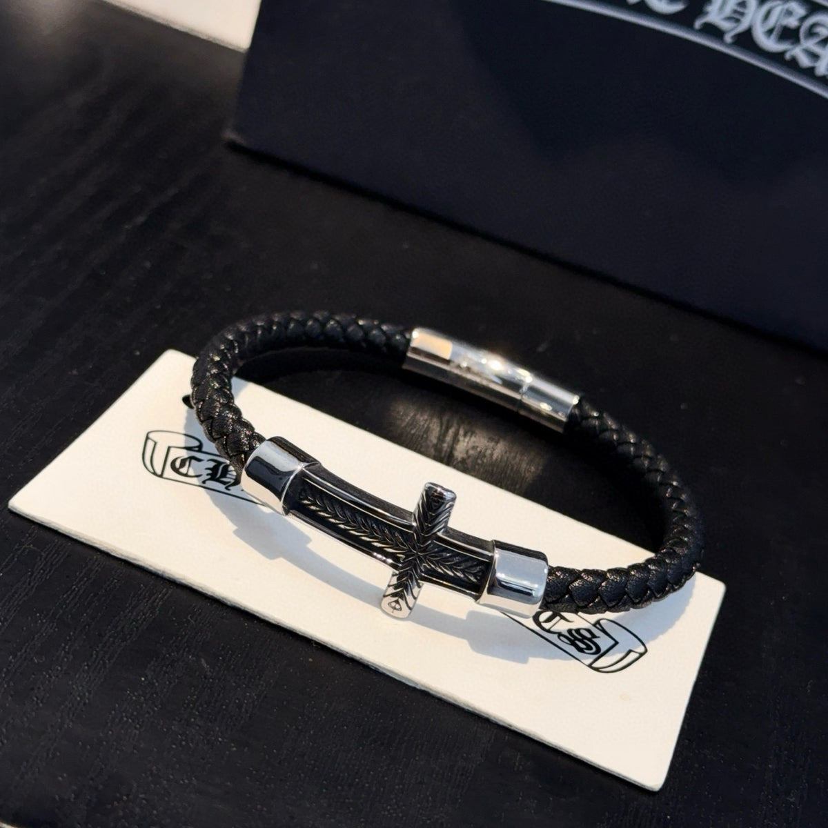 antique leather cross Bracelet for women - alternate angle view 5