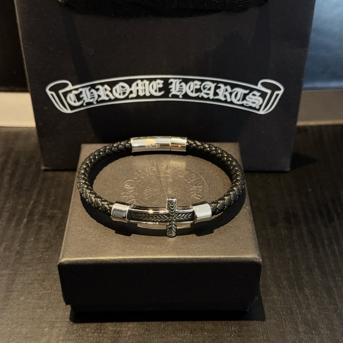 antique leather cross Bracelet for women - product detail view