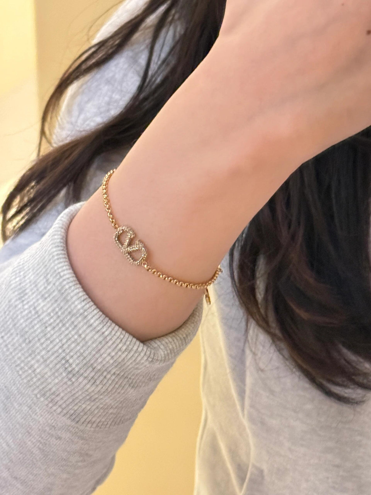 yellow brass crystal inlaid Bracelet for women - alternate angle view 8