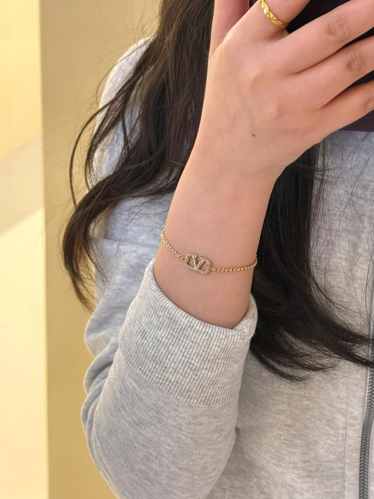 yellow brass crystal inlaid Bracelet for women - alternate angle view 11