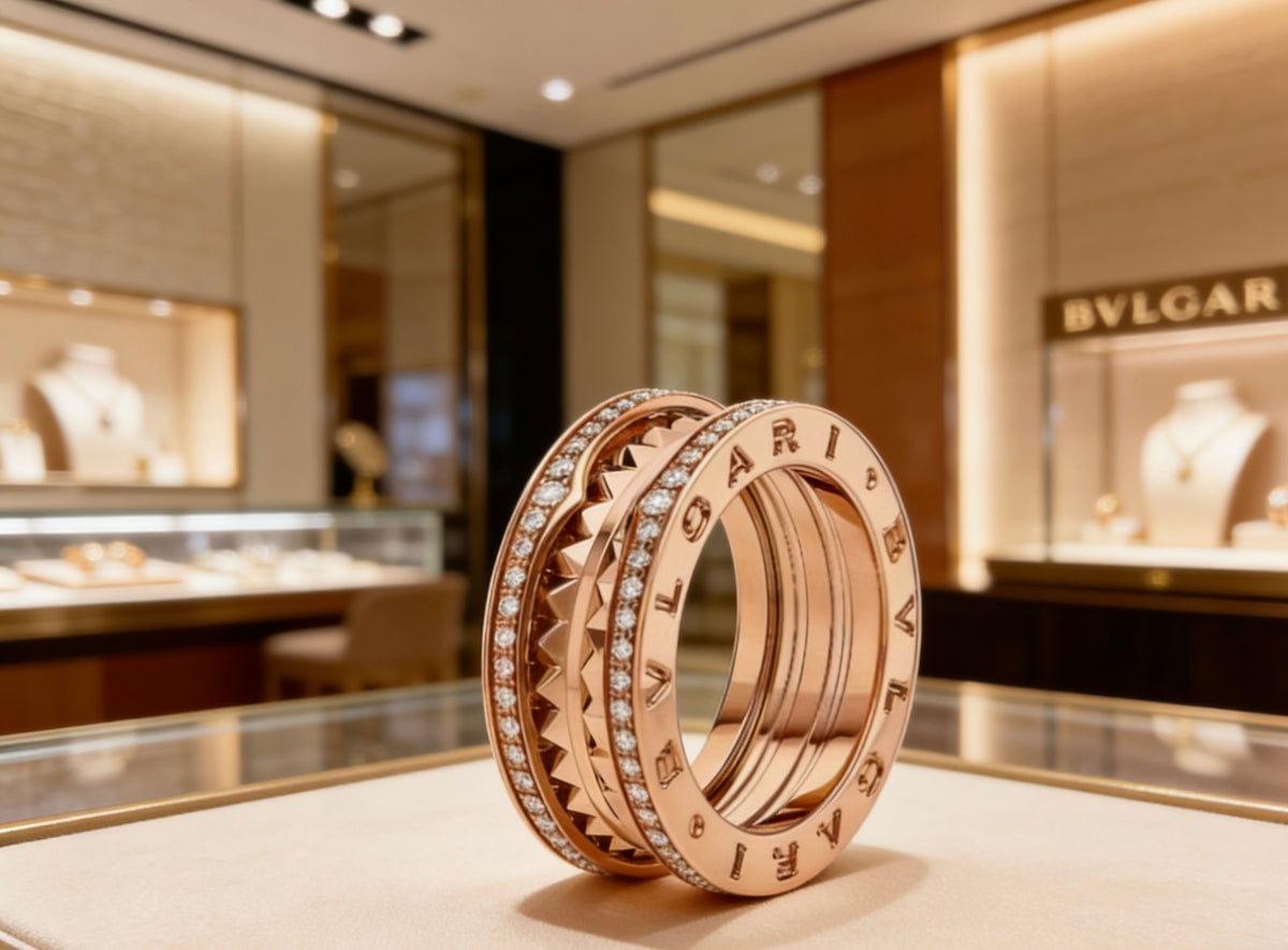 rose gold crystal rose Ring for men - alternate angle view 3