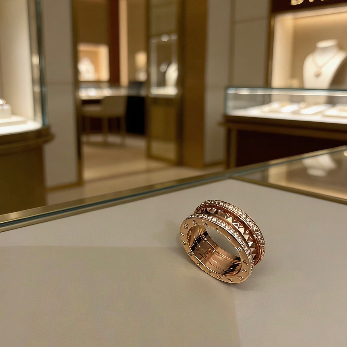 rose gold crystal rose Ring for men - alternate angle view 2