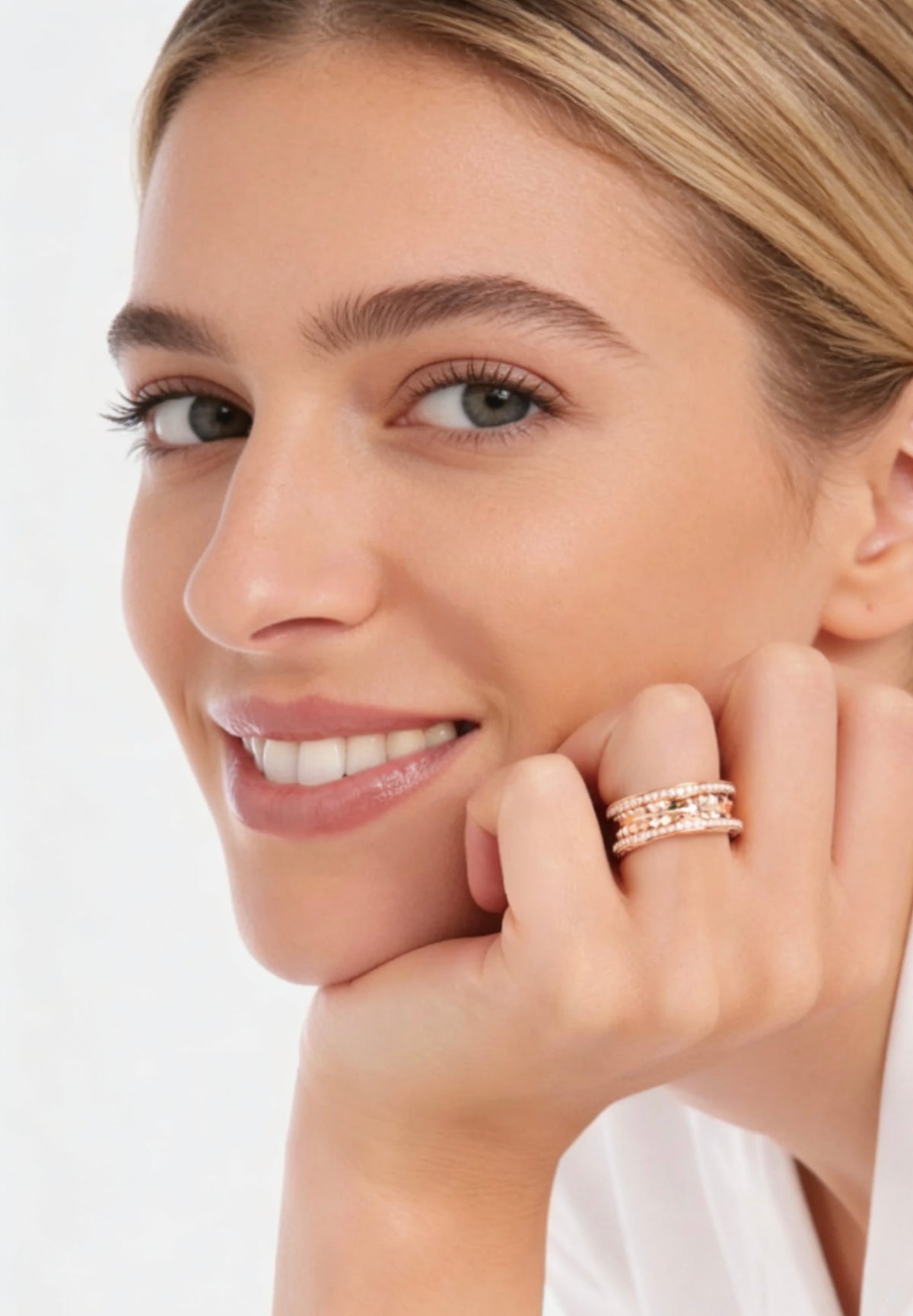rose gold crystal rose Ring for men - alternate angle view 4