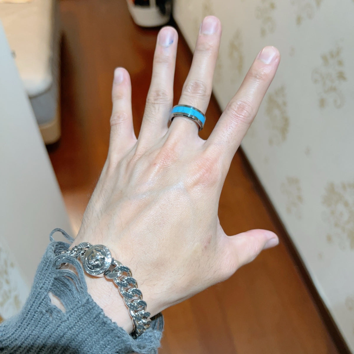 green stone inlaid Ring for men - alternate angle view 8