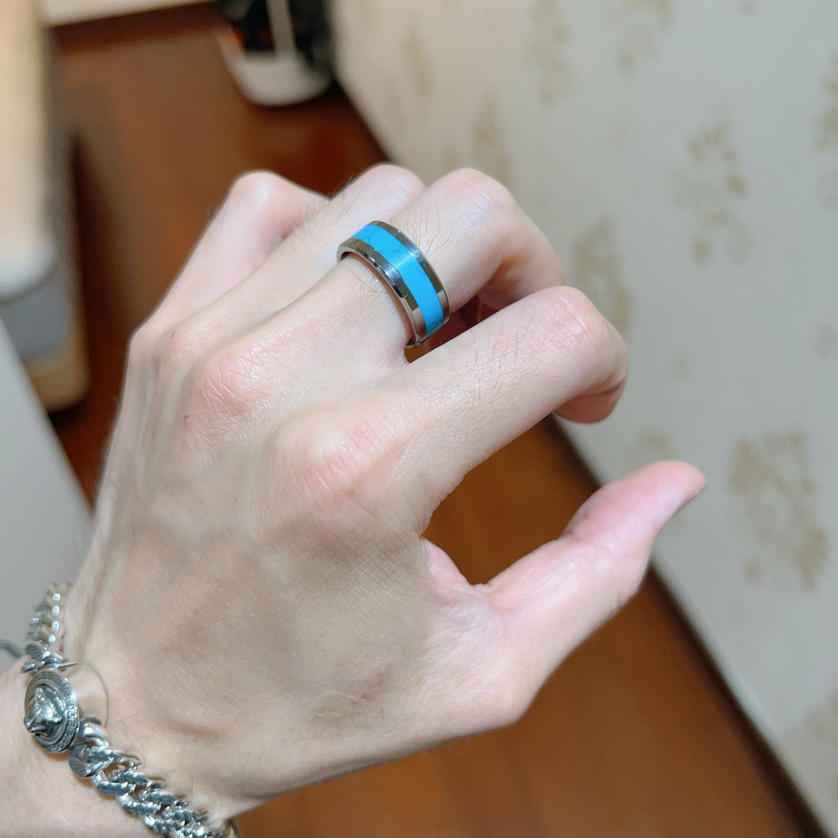 green stone inlaid Ring for men - alternate angle view 6