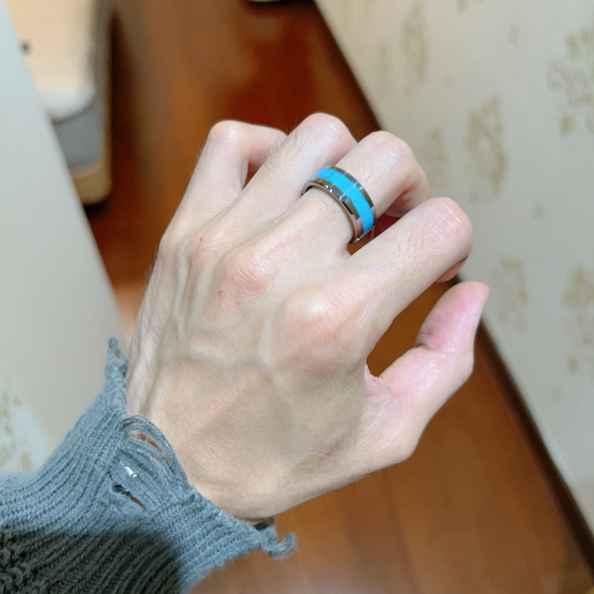 green stone inlaid Ring for men - alternate angle view 3