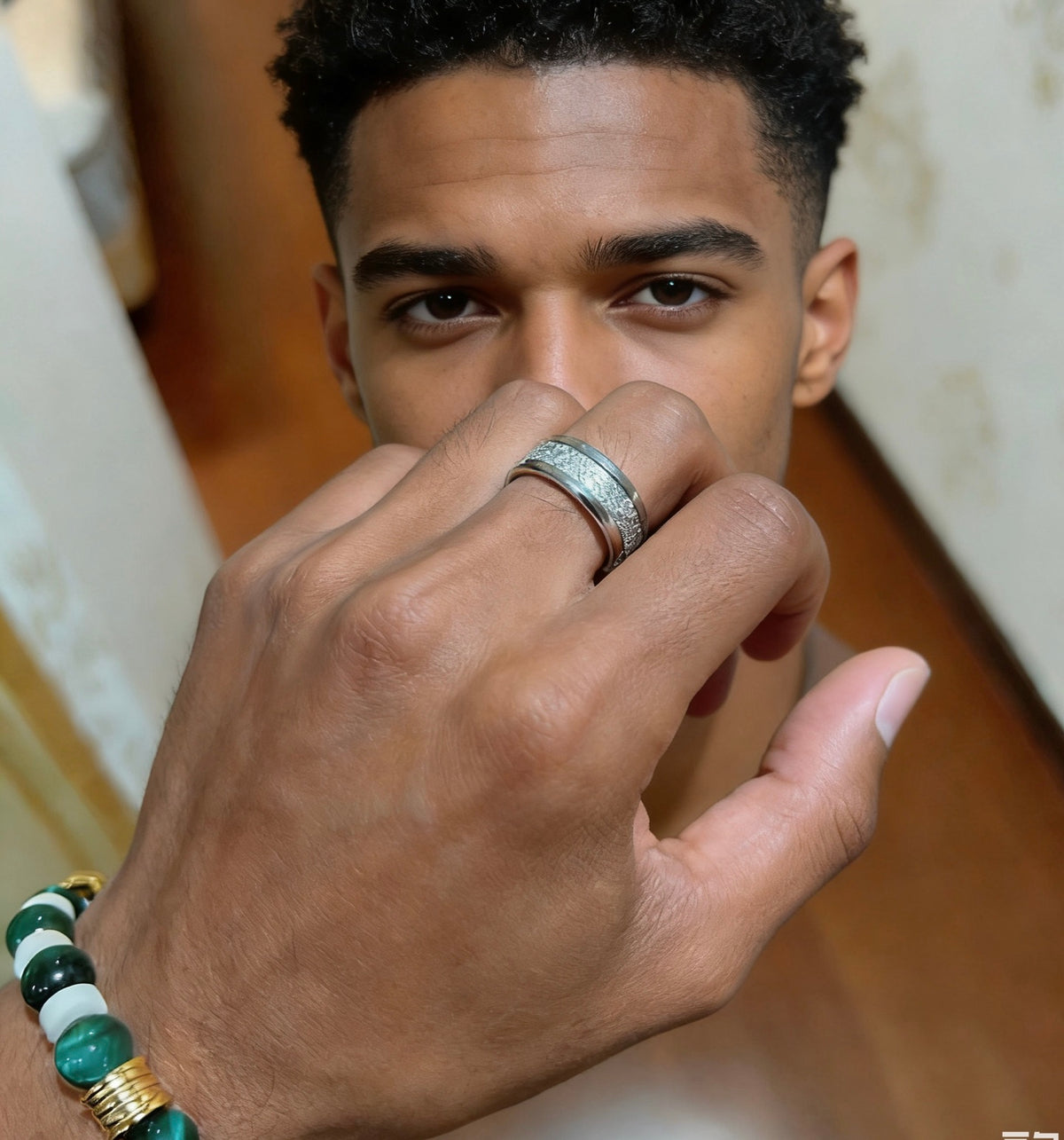 gold minimalist Ring for men - alternate angle view 5