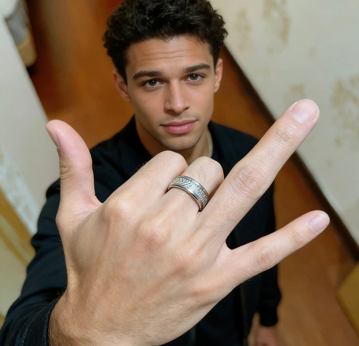 gold minimalist Ring for men - alternate angle view 3