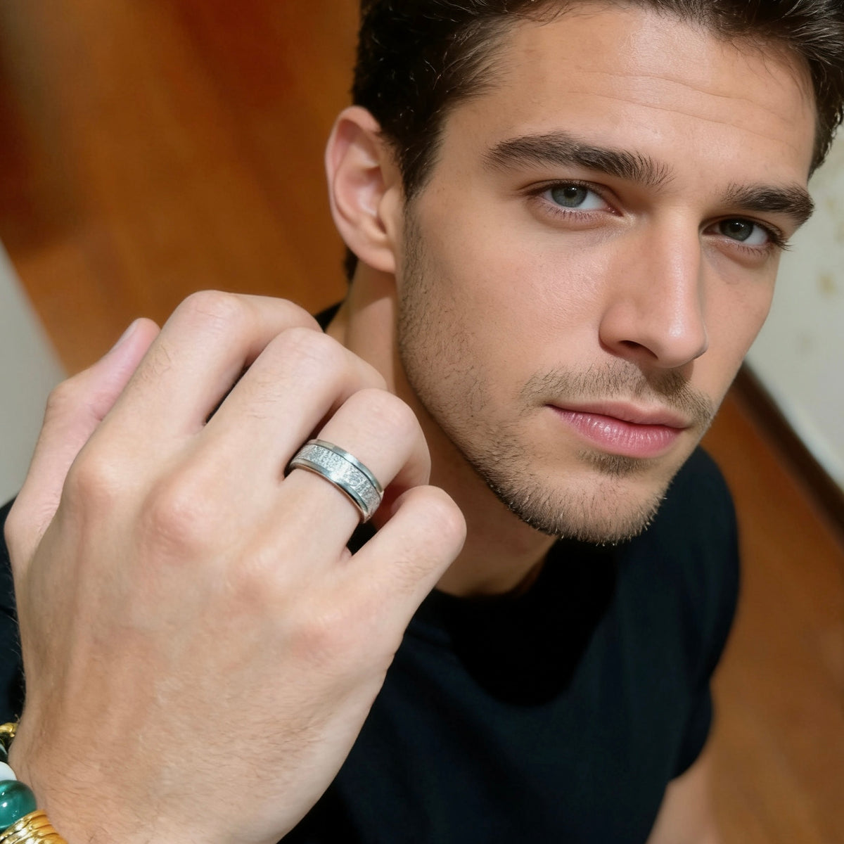 gold minimalist Ring for men - alternate angle view 8