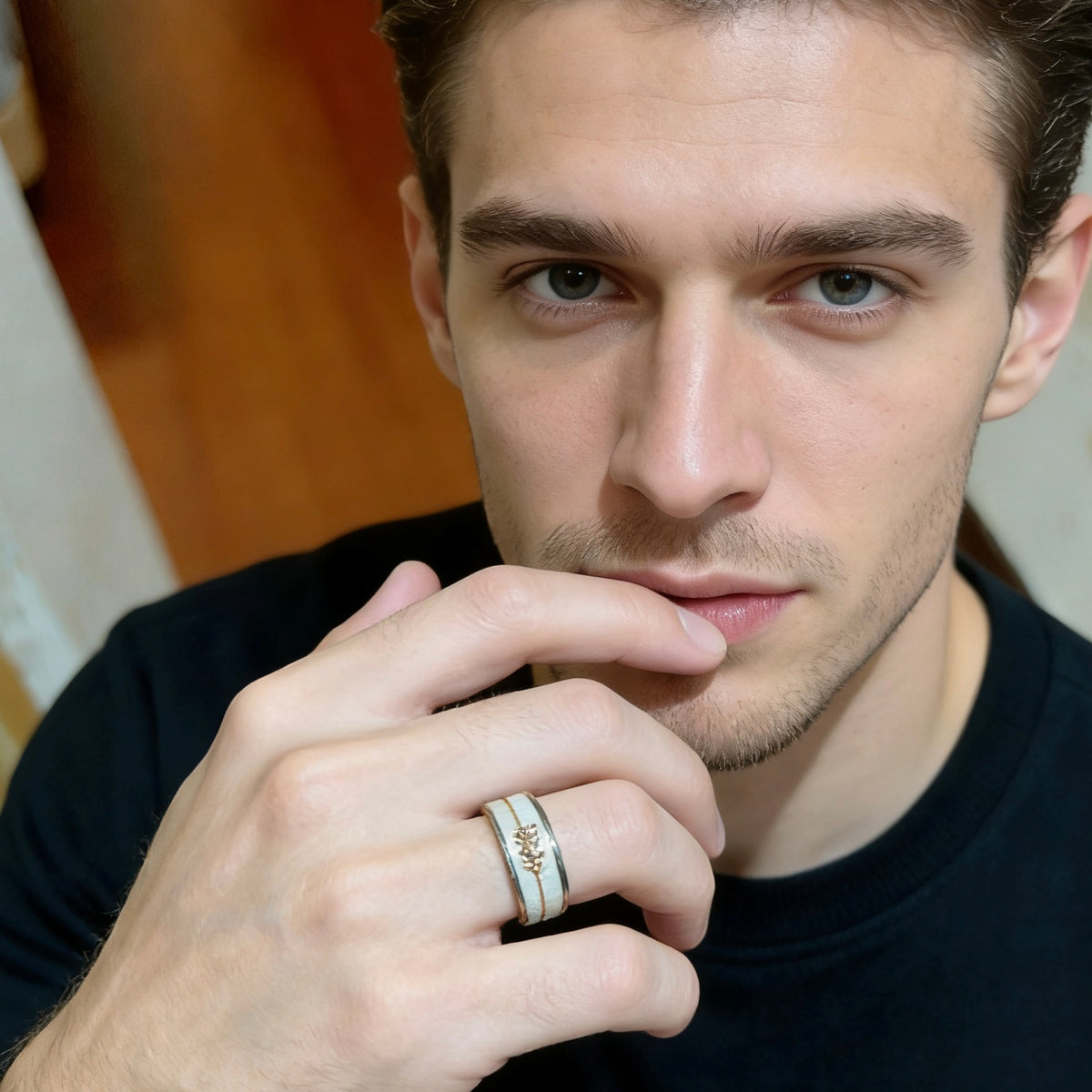 gold minimalist Ring for men - alternate angle view 3