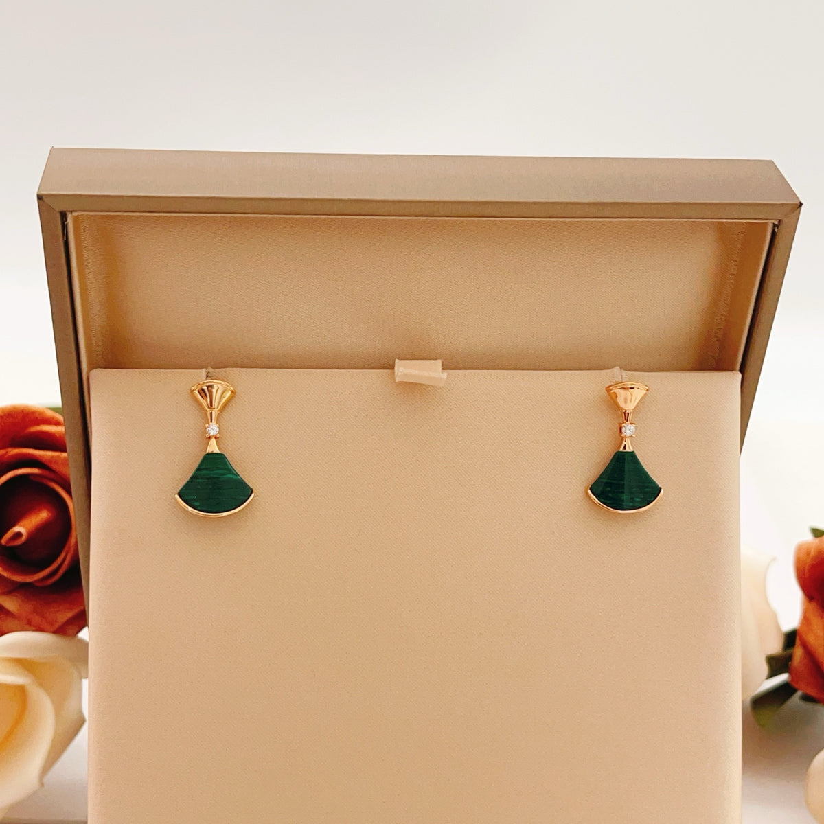 rose gold brass rose Stud Earrings for women - alternate angle view 4