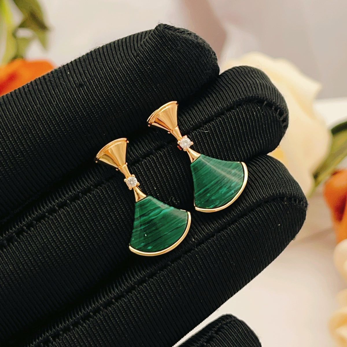 rose gold brass rose Stud Earrings for women - alternate angle view 2