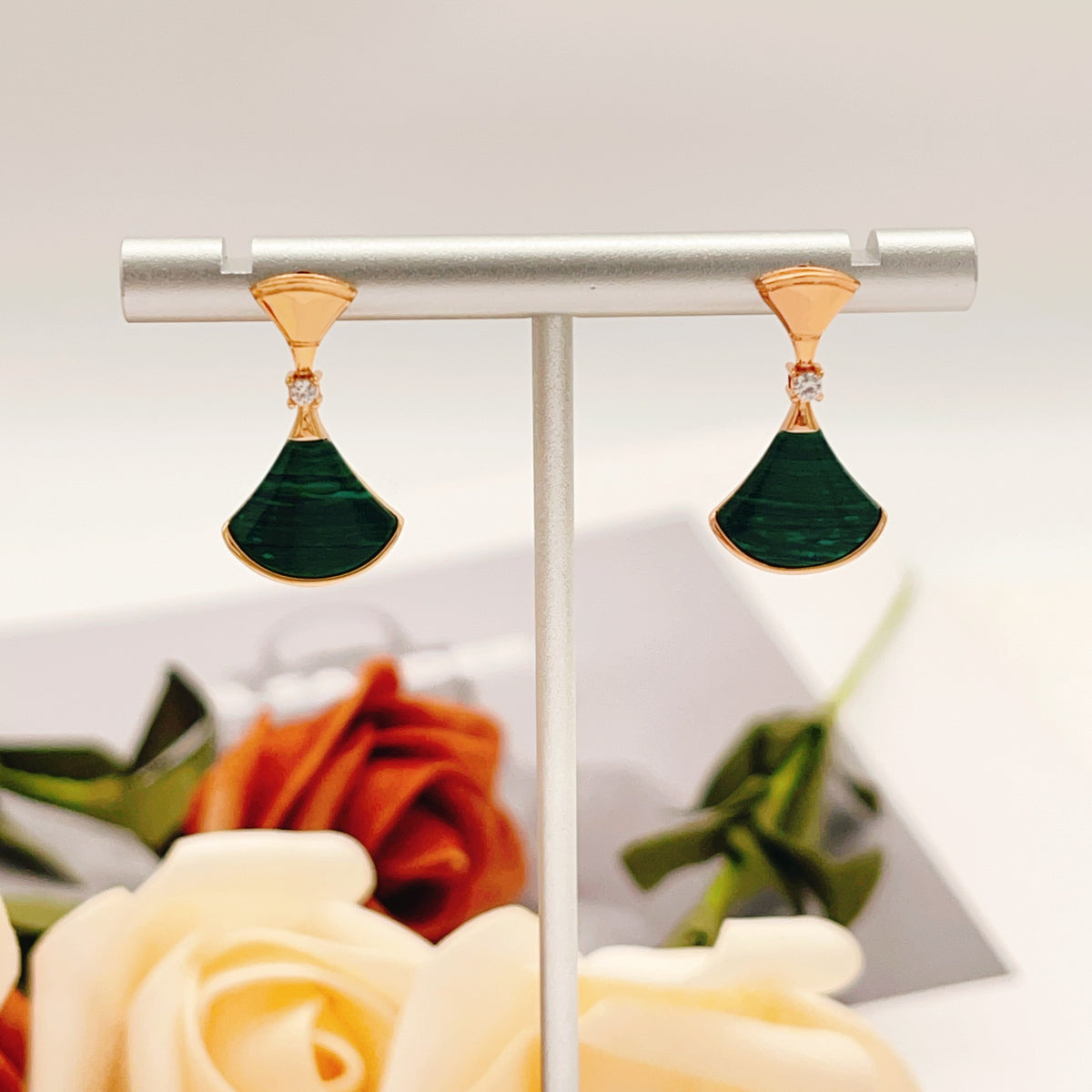 rose gold brass rose Stud Earrings for women - alternate angle view 5