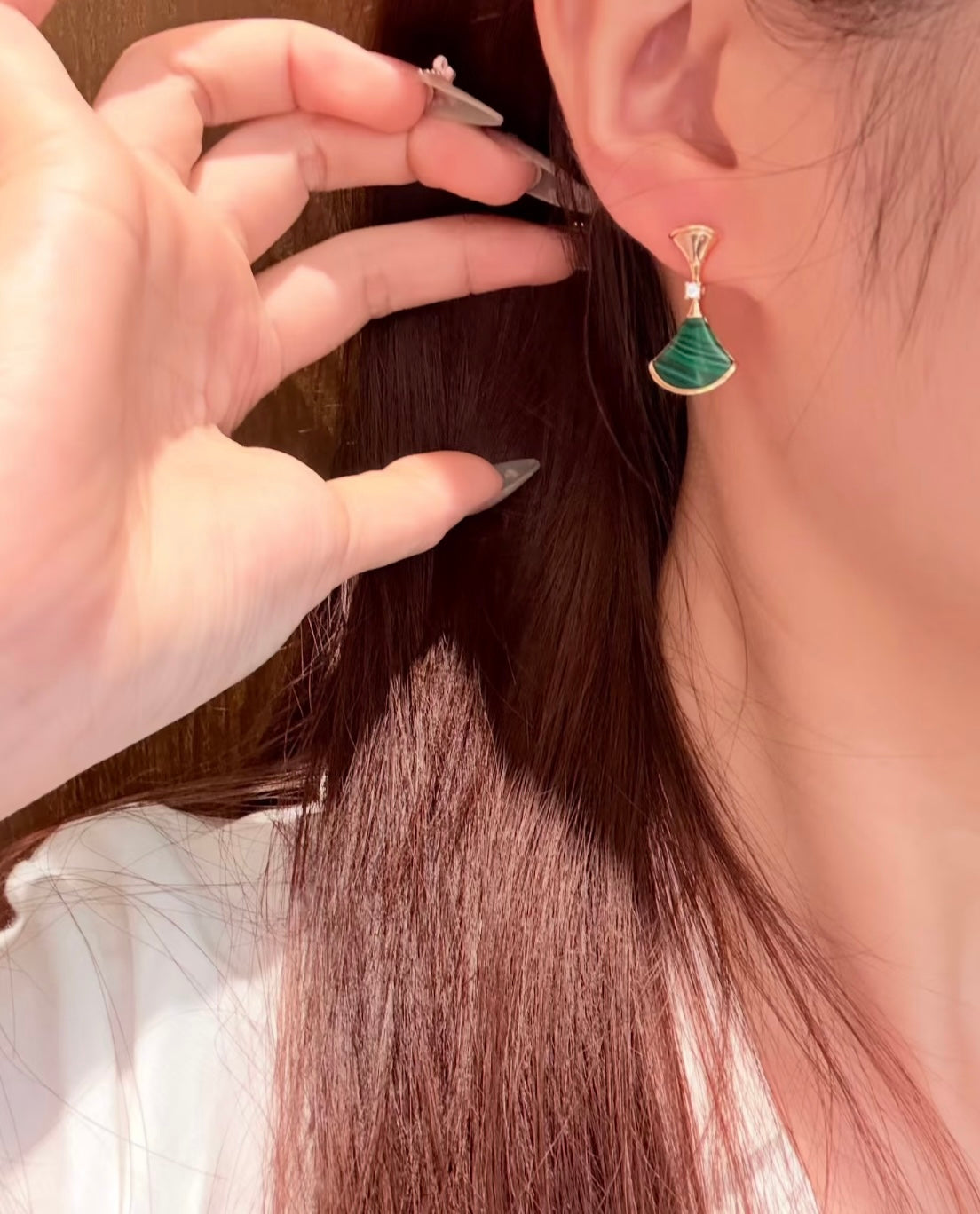 rose gold brass rose Stud Earrings for women - alternate angle view 8