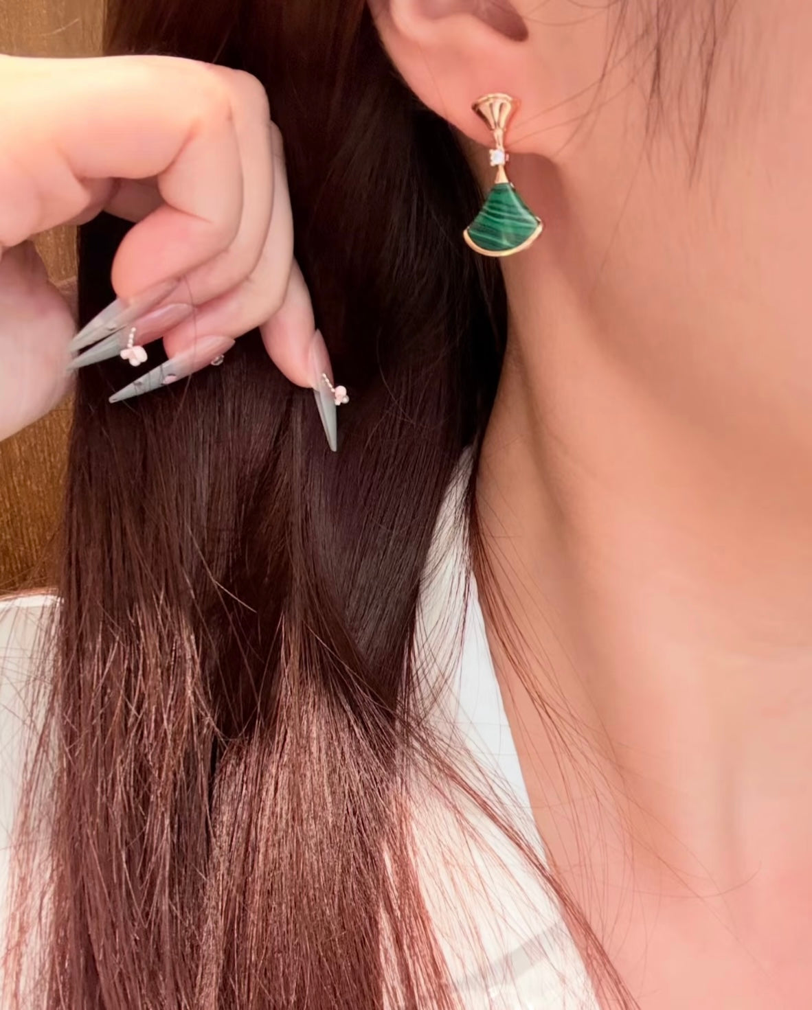 rose gold brass rose Stud Earrings for women - alternate angle view 9