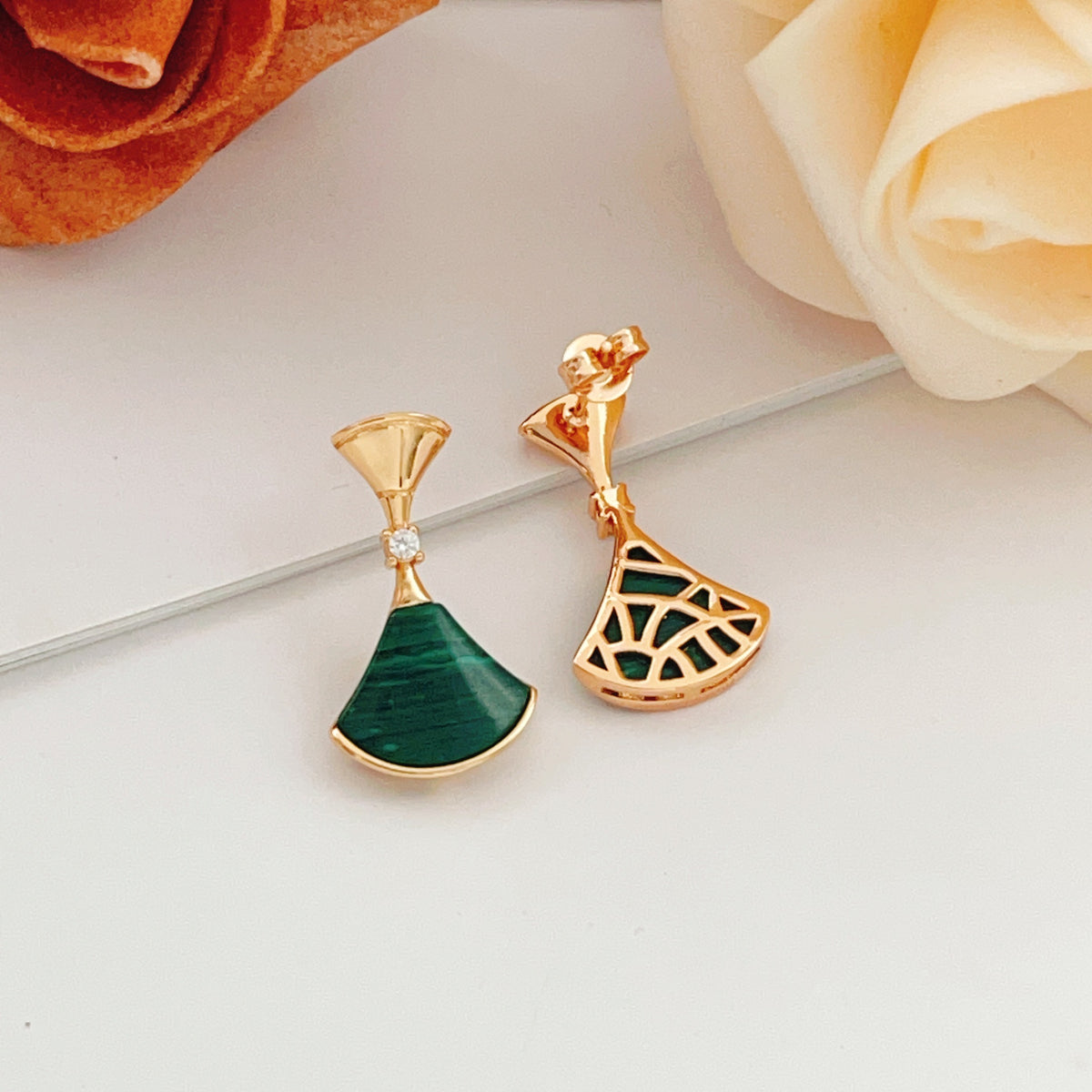 rose gold brass rose Stud Earrings for women - alternate angle view 6