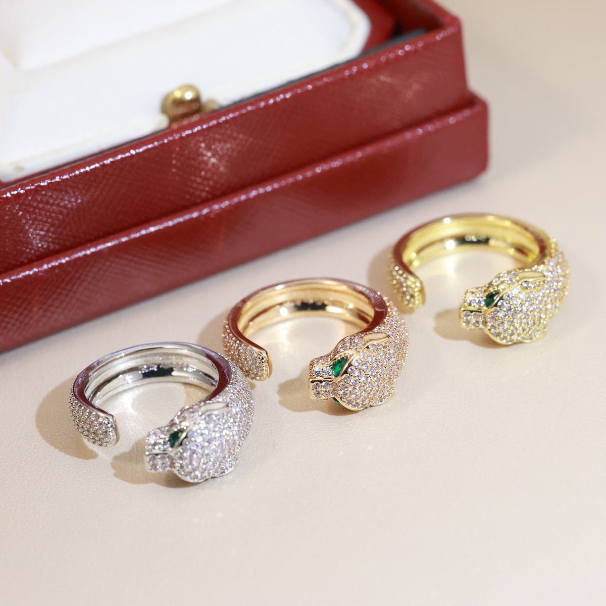 green crystal unique Ring for women - product detail view