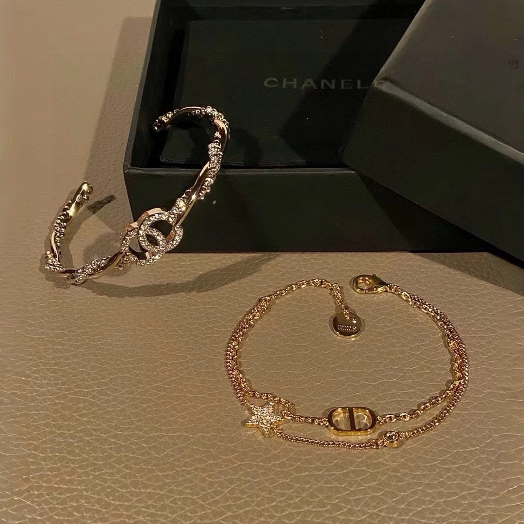 light gold crystal floral Bangle for women - alternate angle view 6