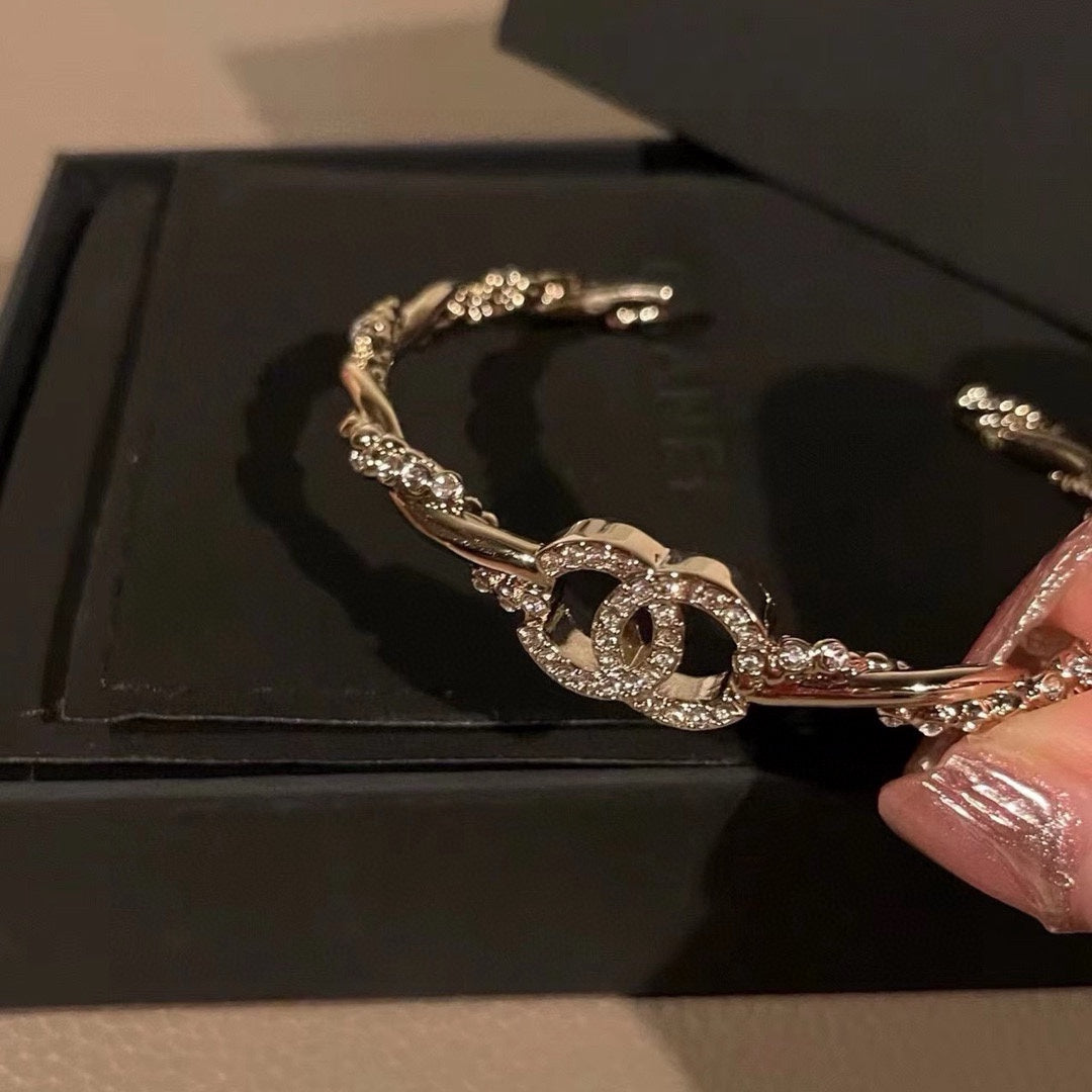 light gold crystal floral Bangle for women - alternate angle view 8