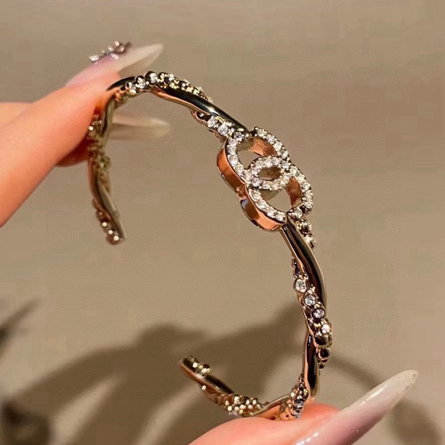 light gold crystal floral Bangle for women - alternate angle view 2
