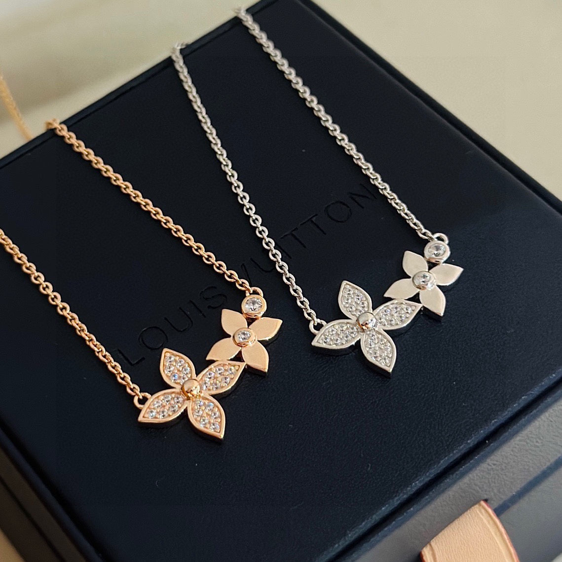 rose gold crystal clover Necklace for women - alternate angle view 5