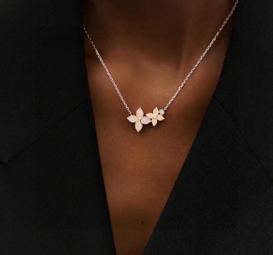 rose gold crystal clover Necklace for women - alternate angle view 2