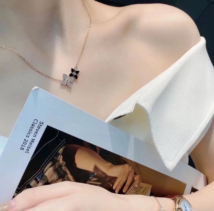 rose gold crystal clover Necklace for women - alternate angle view 6