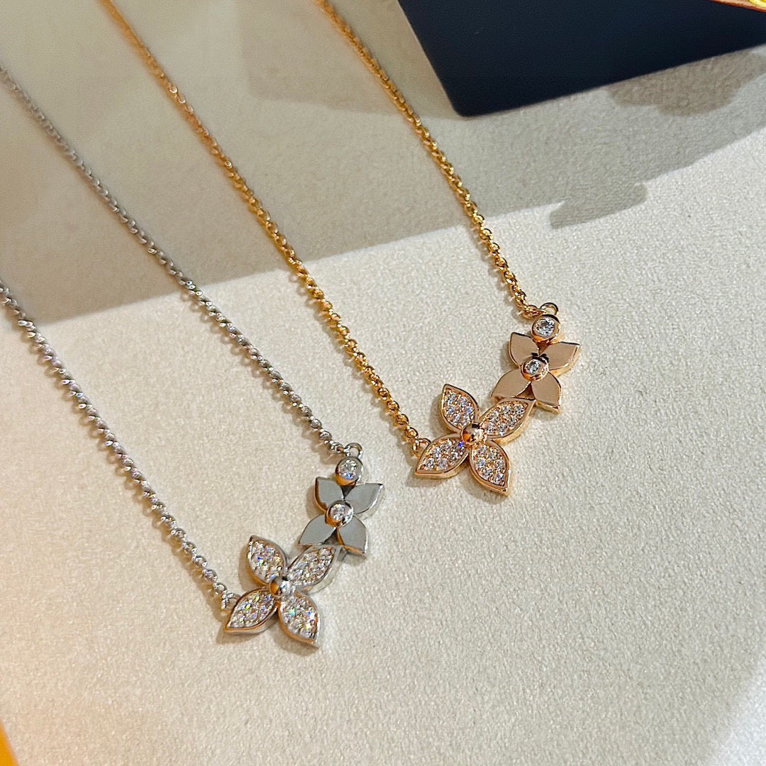 rose gold crystal clover Necklace for women - alternate angle view 3
