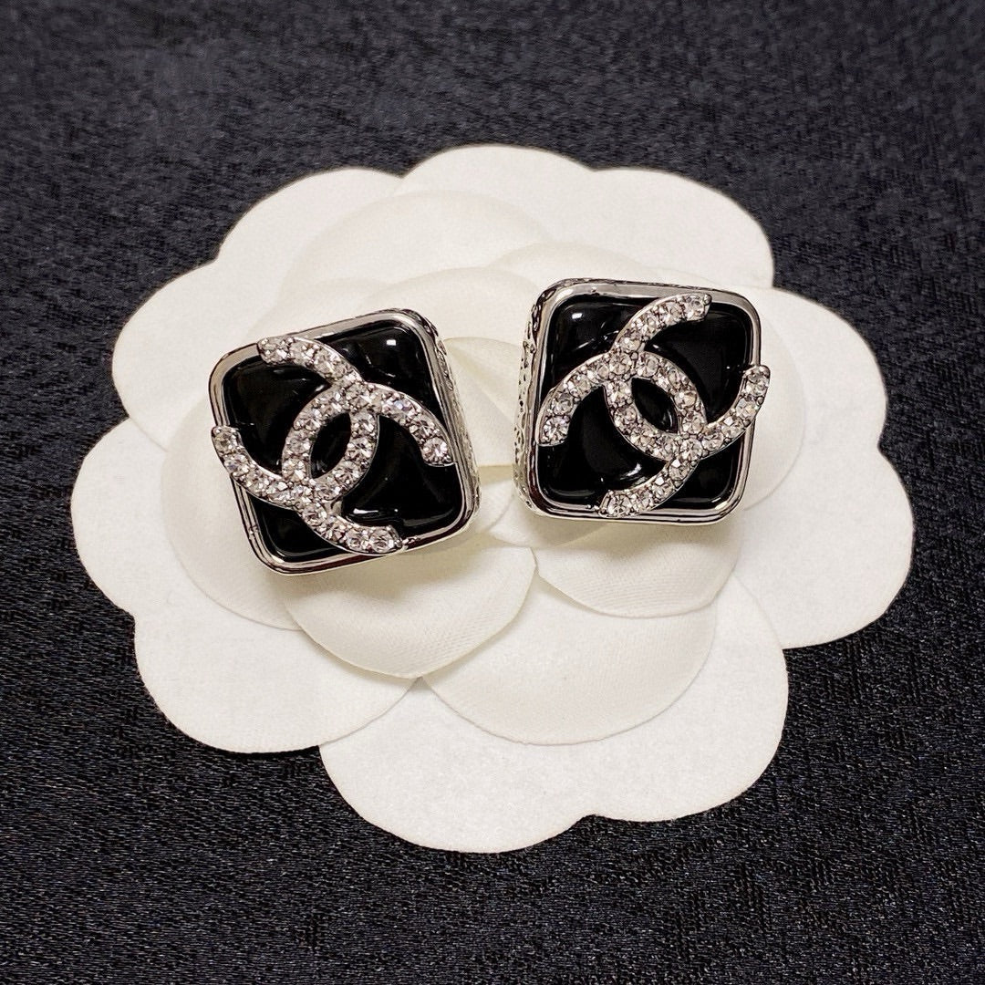 black crystal crystal inlaid Drop Earrings for women - alternate angle view 4