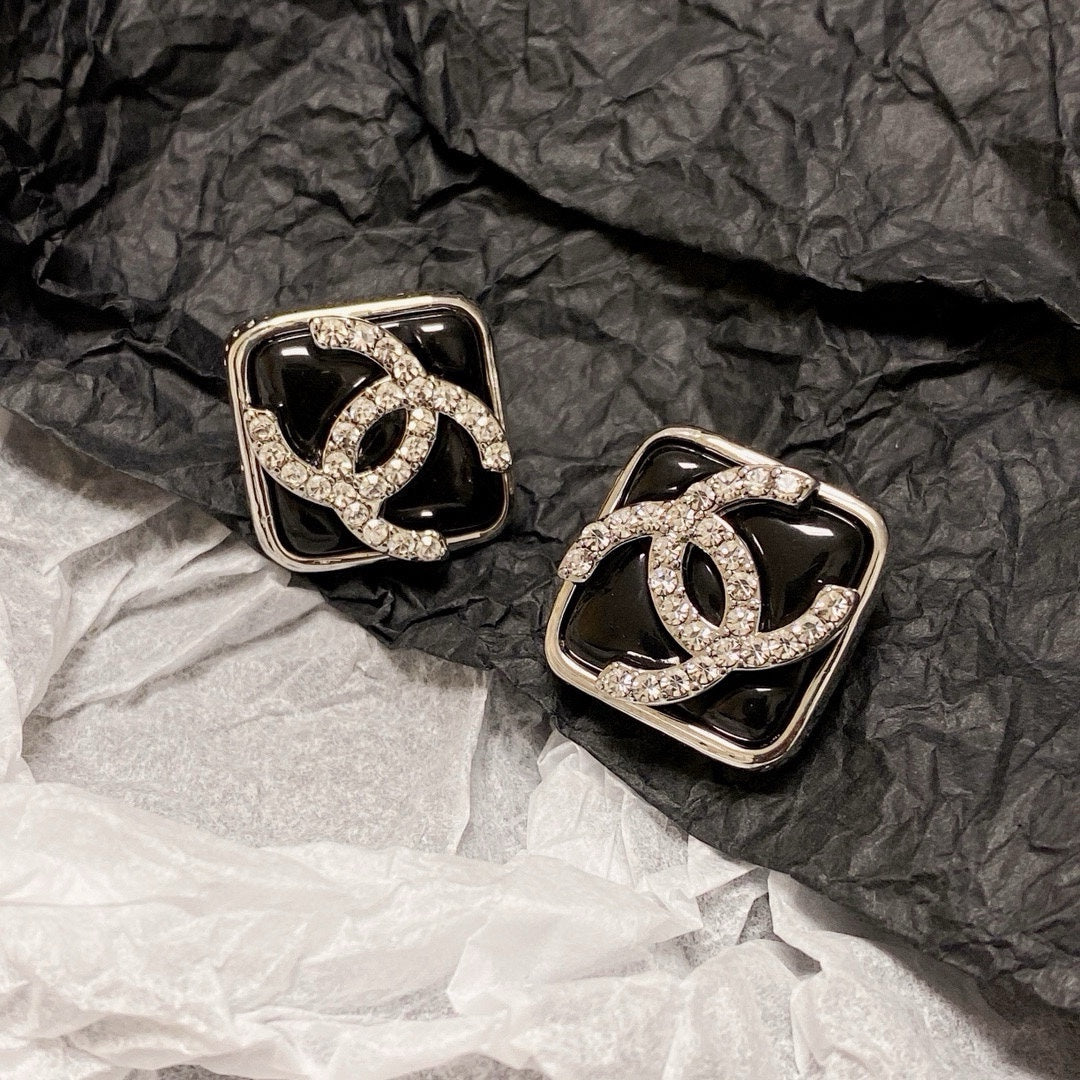 black crystal crystal inlaid Drop Earrings for women - alternate angle view 6