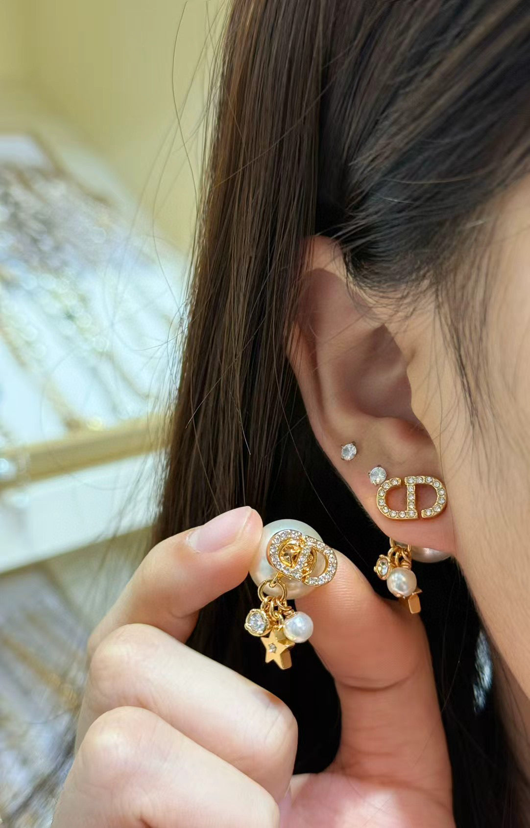 silver resin letter Drop Earrings for women - alternate angle view 4