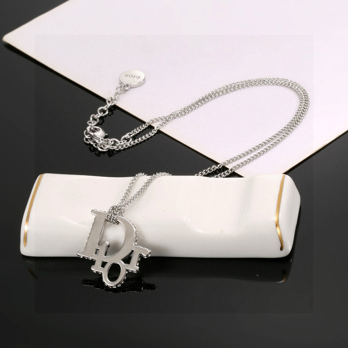 gold metal letter Necklace for women - alternate angle view 2