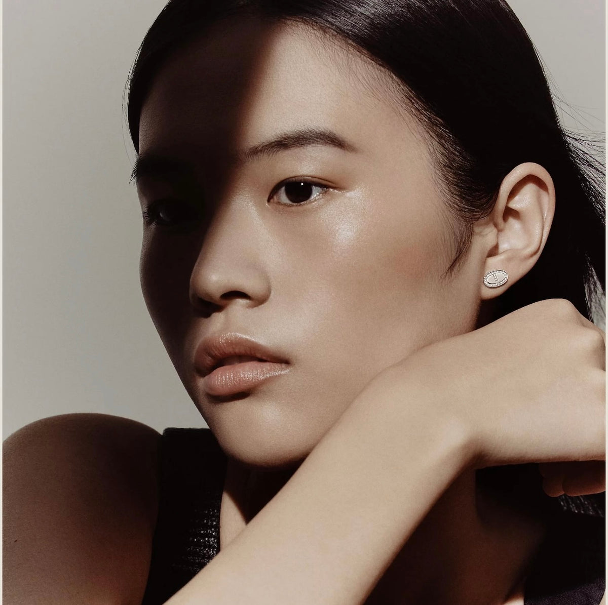 rose gold brass rose Stud Earrings for women - alternate angle view 3