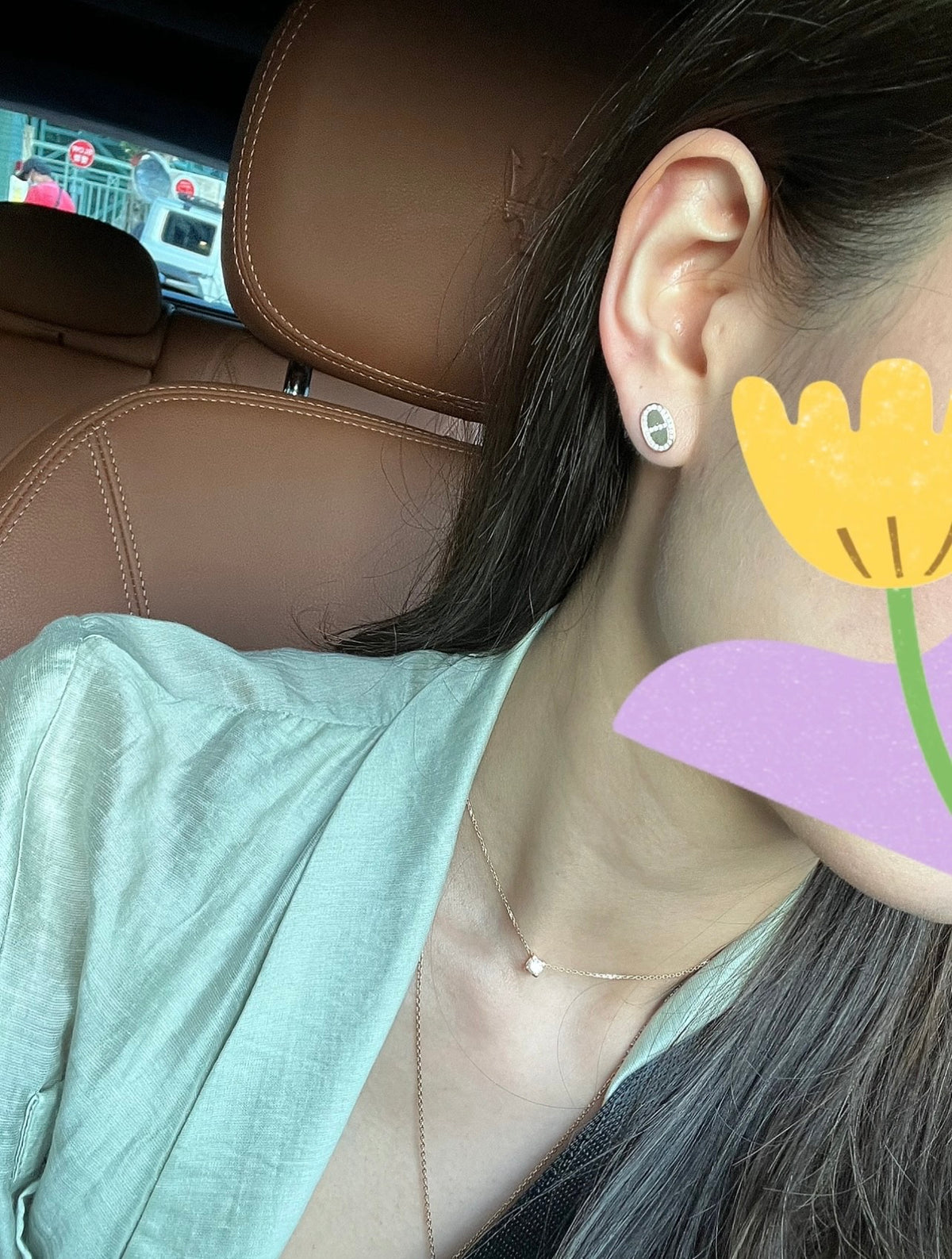 rose gold brass rose Stud Earrings for women - alternate angle view 7