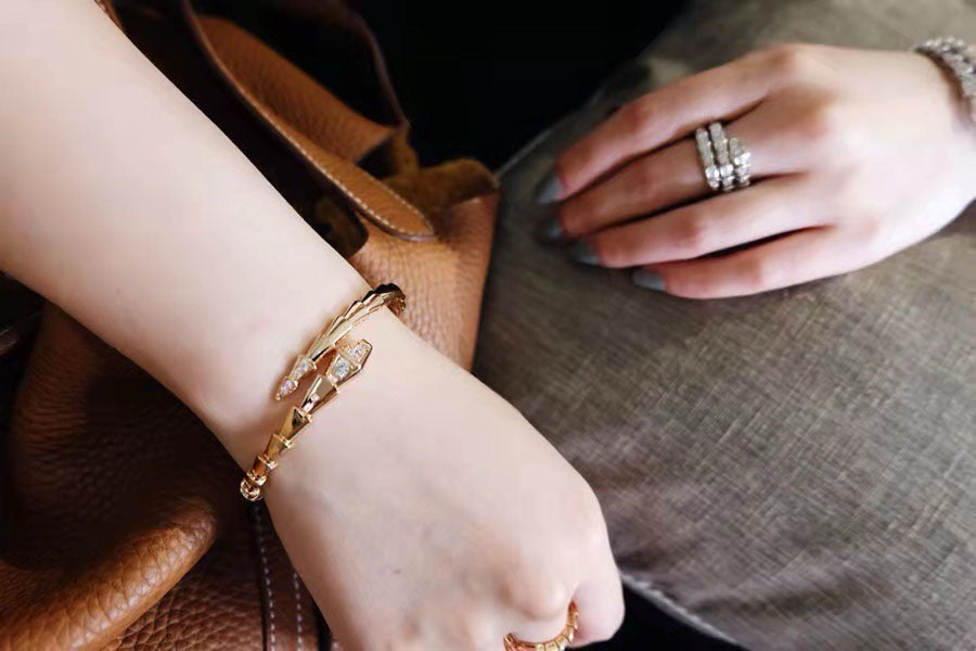 rose gold crystal rose Bangle for women - alternate angle view 6